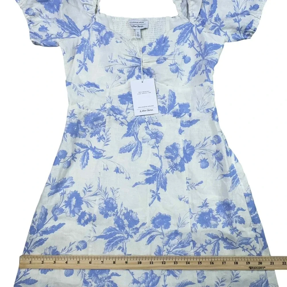 & OTHER‎ STORIES Blue White Floral Maxi Dress Linen Size 4 Cottagecore NEW - Picture 10 of 14